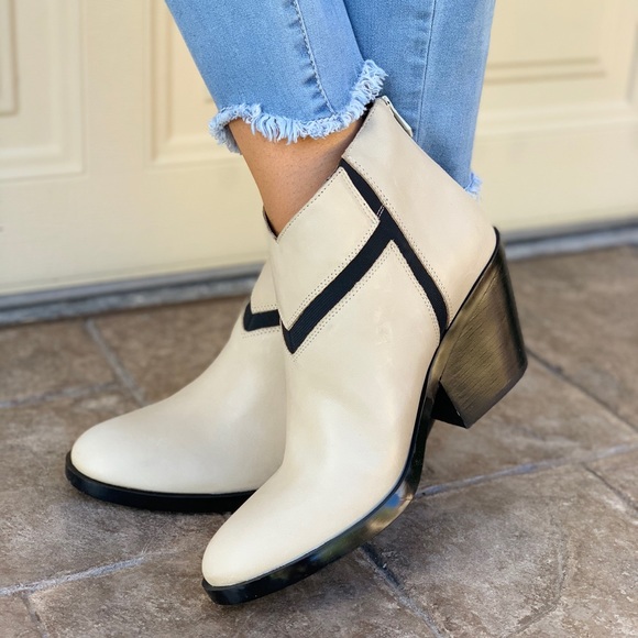 Cream Distressed Asymmetrical Leather Boots - Picture 7 of 7